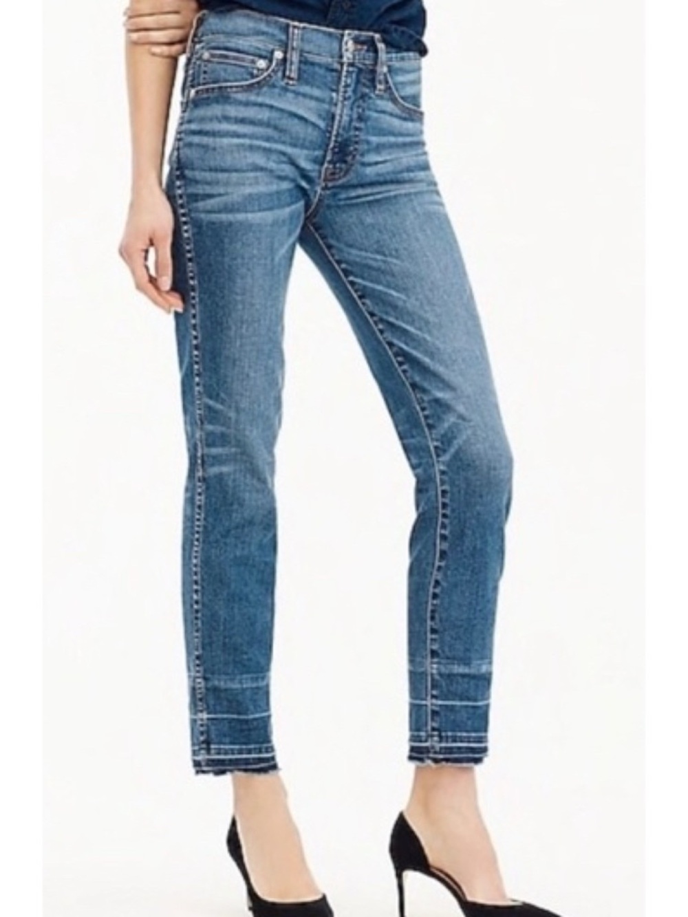 J. Crew Medium Blue Vintage Straight Leg Crop Jeans w Released Hem